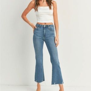 Just Black Denim- frayed crop flare jeans